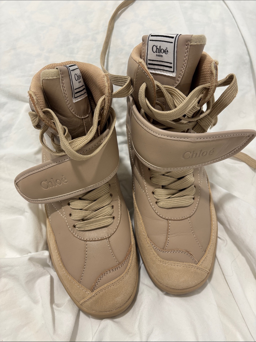 Chlo Beige High-Top Sneakers With Strap Size 6.5